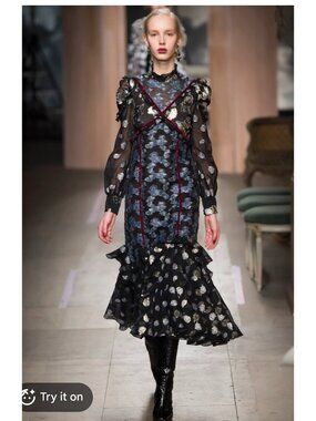 Erdem sadie dress floral metallic calf length